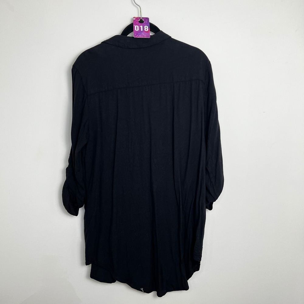 Rock & Republic Black Zip Front Utility Shirt Tunic Rolled Sleeves Size L - Picture 3 of 3